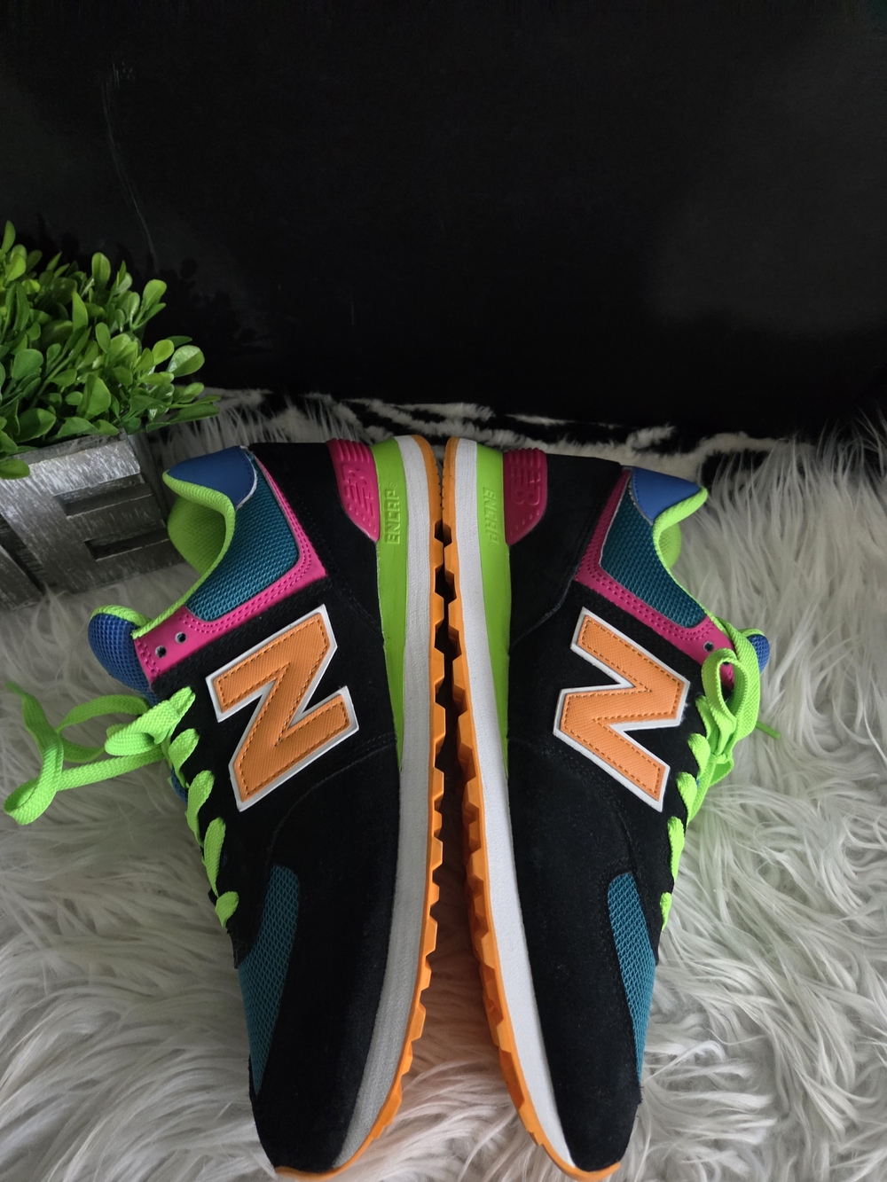 New Balance 574 Black Energy Neon Multicolor Retro Women Sneakers. Size 9.5D - Picture 7 of 11